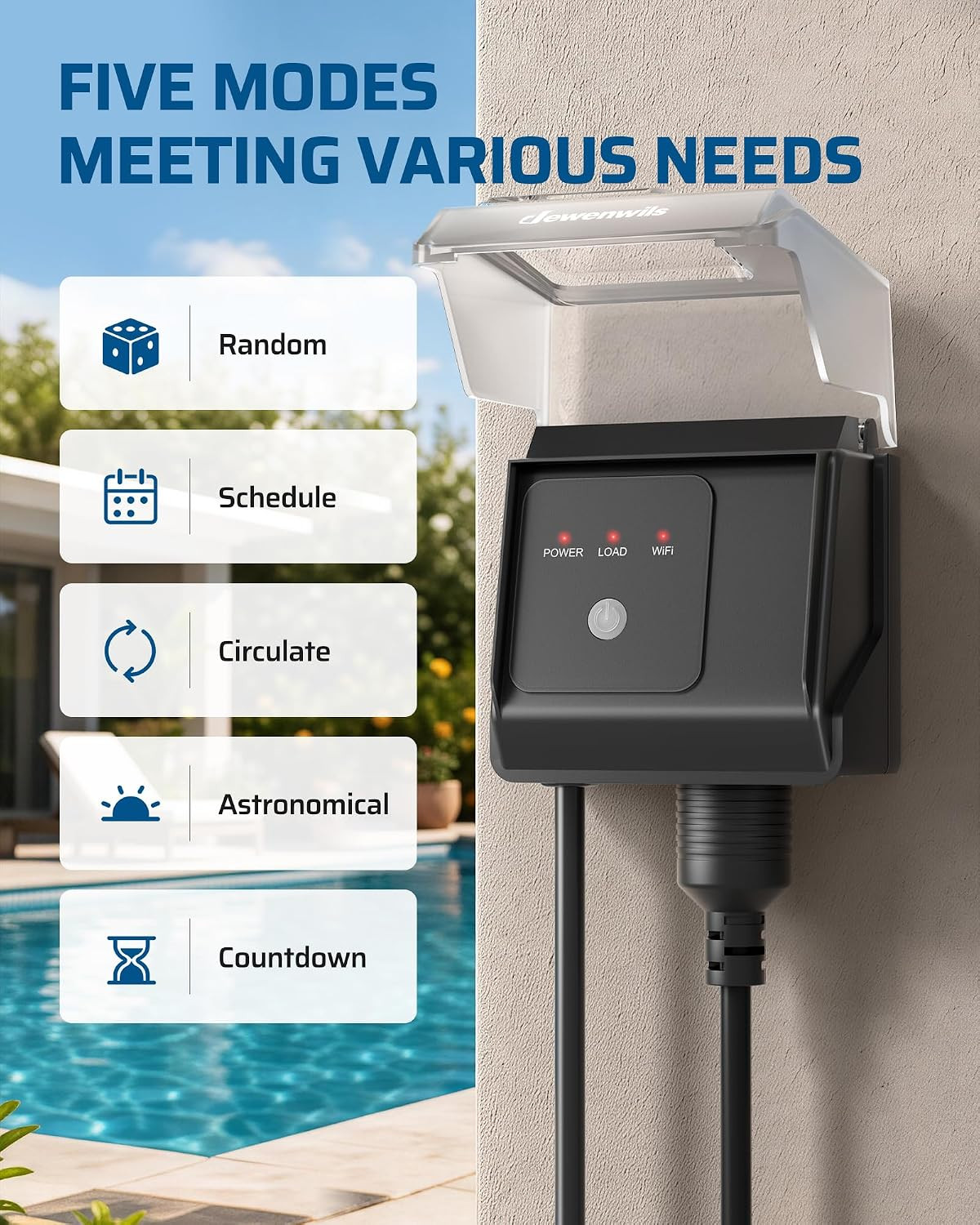 Wifi Pool Timer, NEMA L5-20R, 20A 125V 1.5HP, Weatherproof PC Cover, Work with S