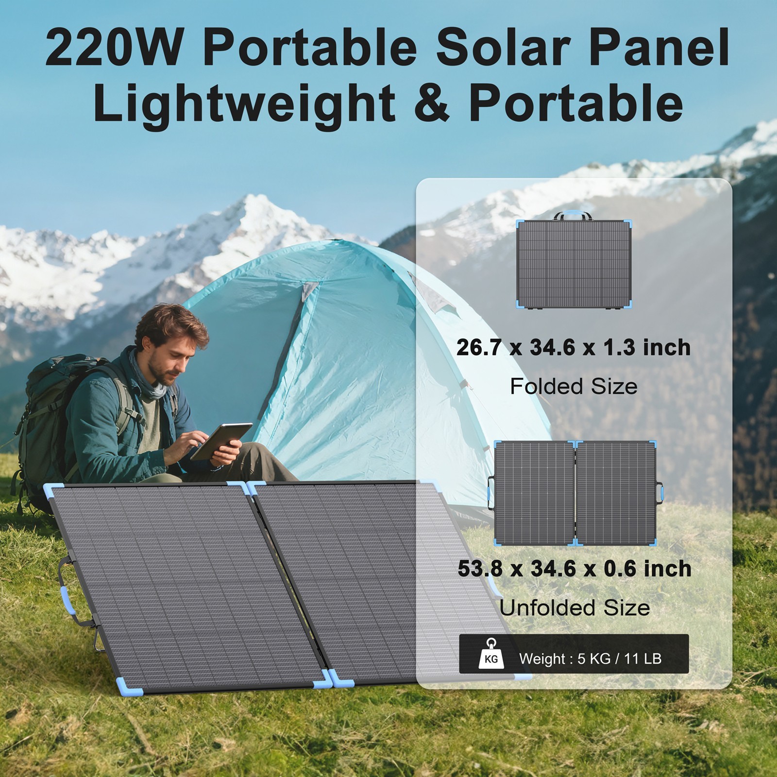 E-POWO 110W 220W Bifacial Solar Panel for Jackery Explorer 1000 v2 Power Station