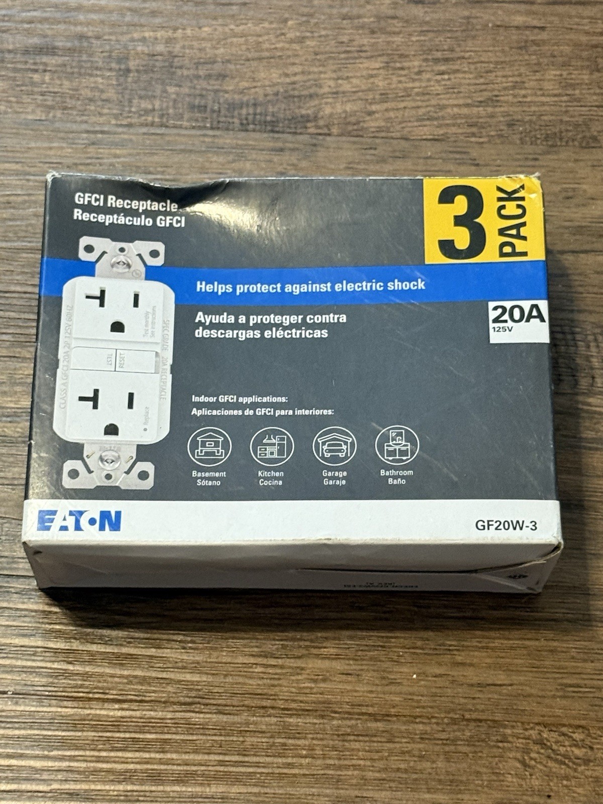 NEW Eaton GF20W 3 PACK White GFCI Decorator Outlet Receptacle 20A 125V, Lot of 3