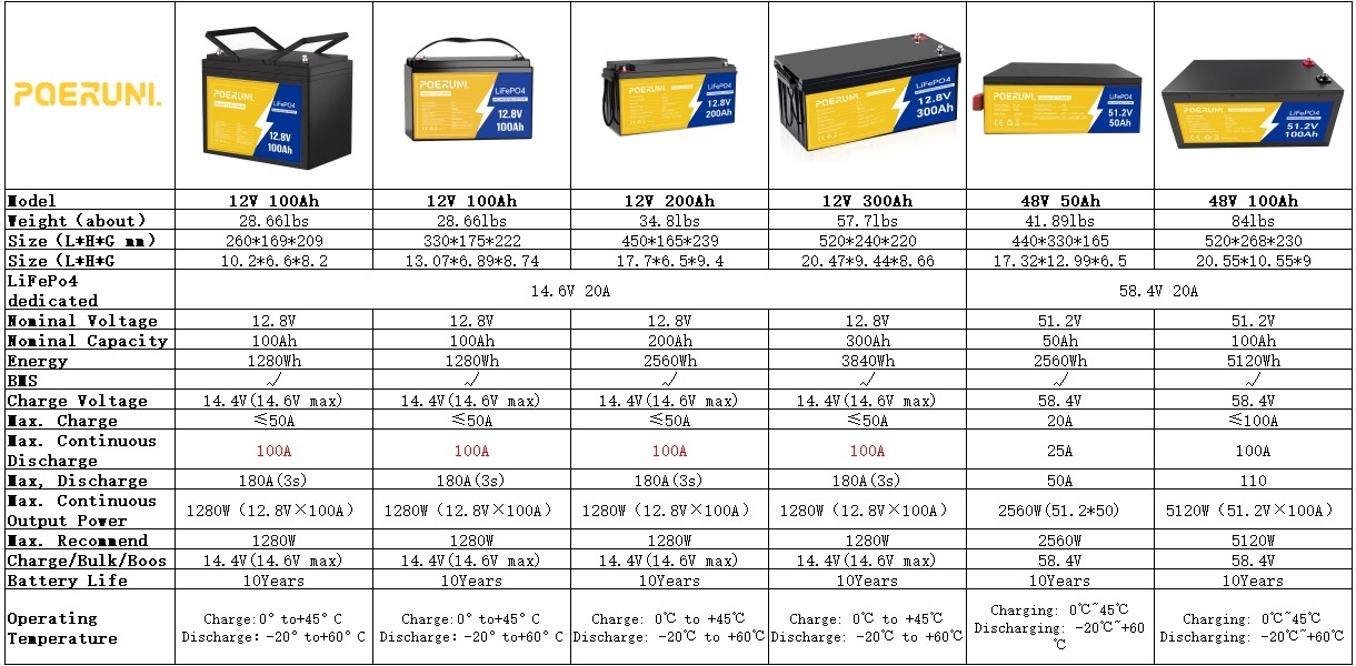 LiFePO4 Battery 12V 100Ah/200Ah/300Ah 48V 50Ah/100Ah BMS for Solar RV Off-Grid