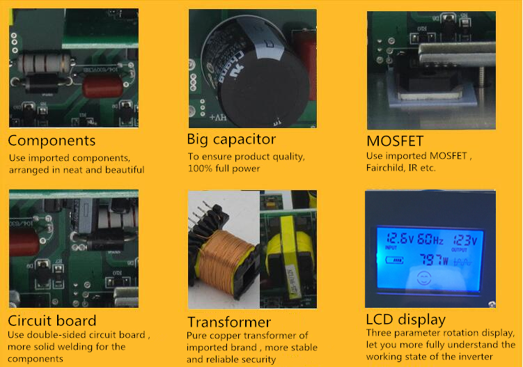 Inverter 1000W Peak 2000W Pure Sine Wave Power Inverter 12V/24V to 120V 60HZ US