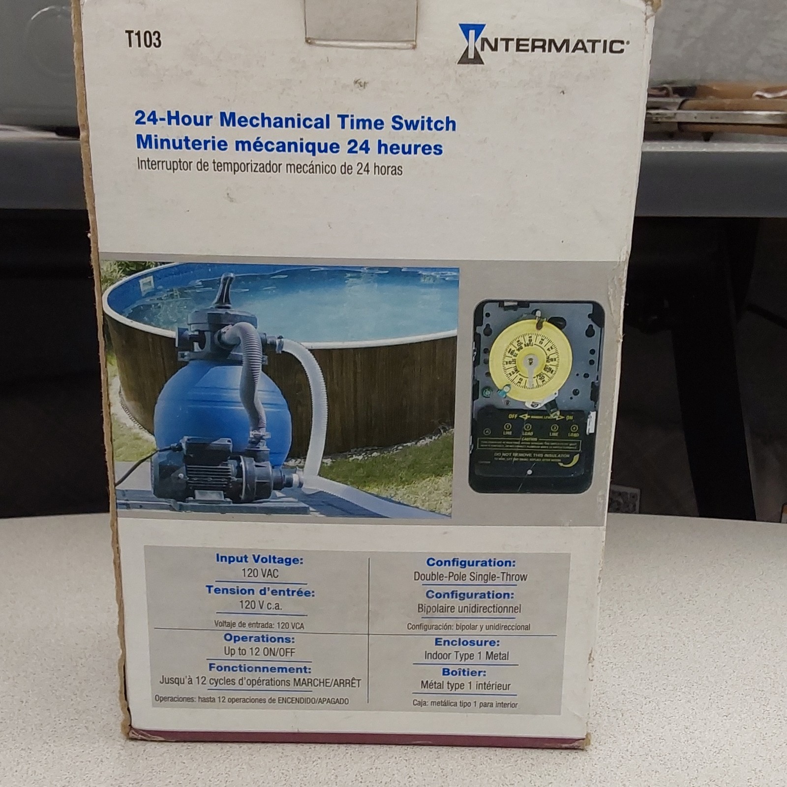 Intermatic T103 24-Hour Mechanical Dial Time Switch DPST 120 VAC 40A