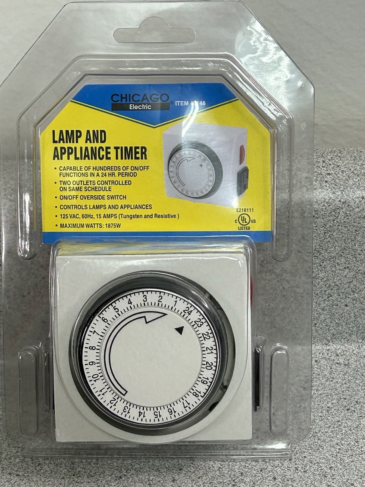 Chicago Electric Lamp and Appliance Timer. 125V / 60Hz /1875W, #40148 New