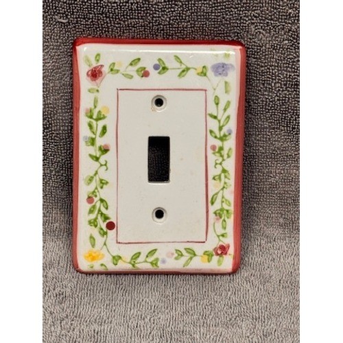Vtg Hand Painted Ceramic Floral Light Switch Cover Cottage Farmhouse Wall Plate