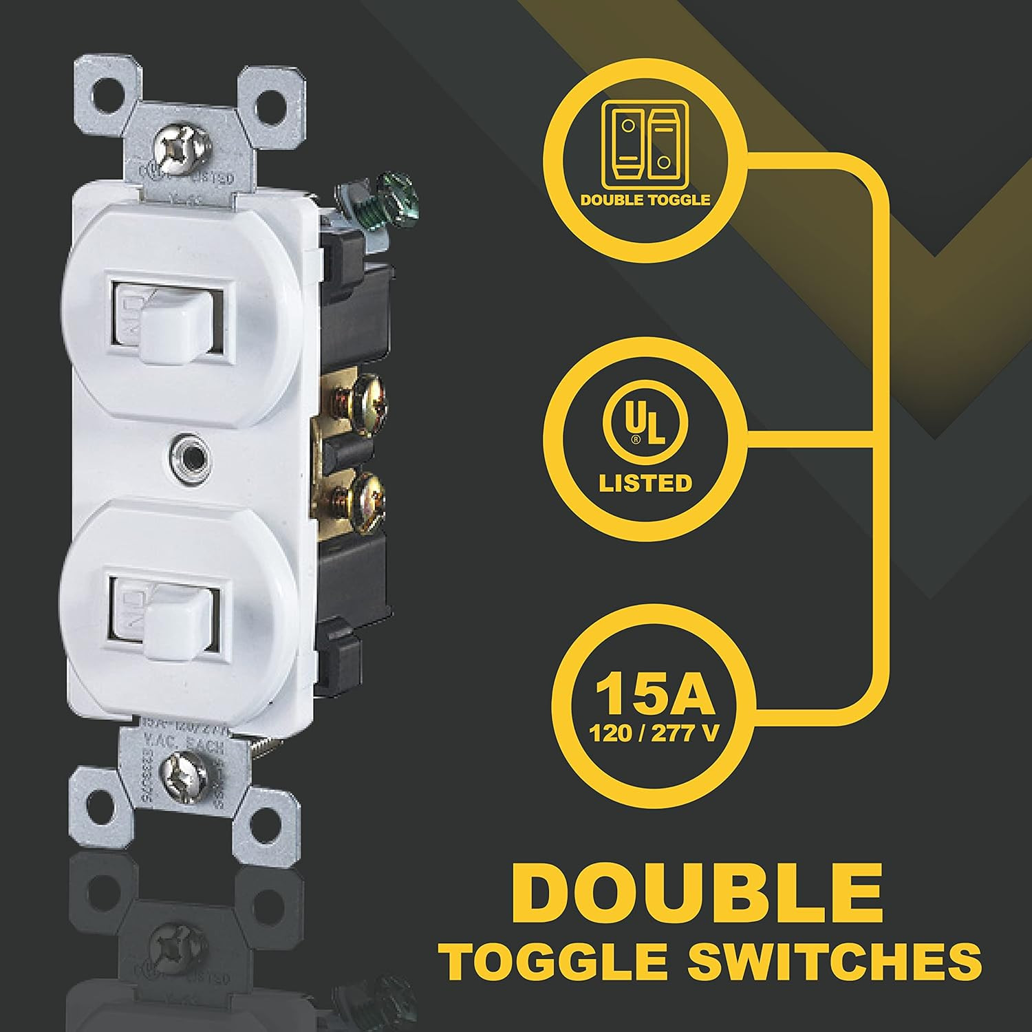 White Double Light Switch (2-Pack) | Two Single-Pole Wall Light Switches in 1-G