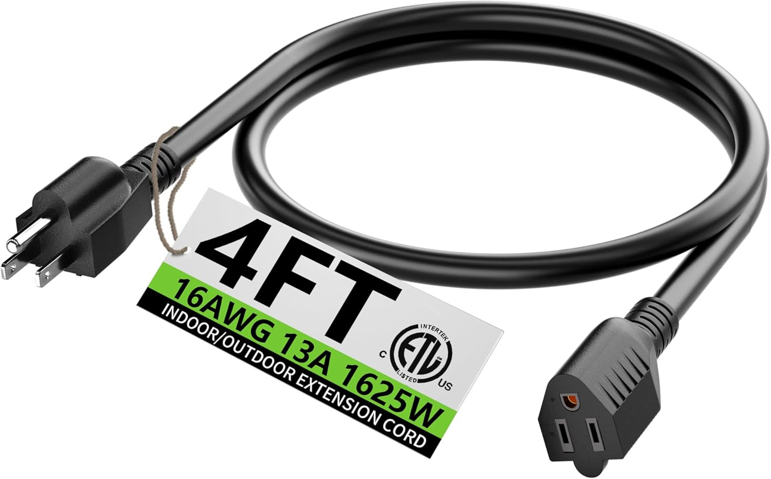 HUANCHAIN 4 FT 16 Gauge Black Indoor Outdoor Extension Cord Waterproof, Flexible