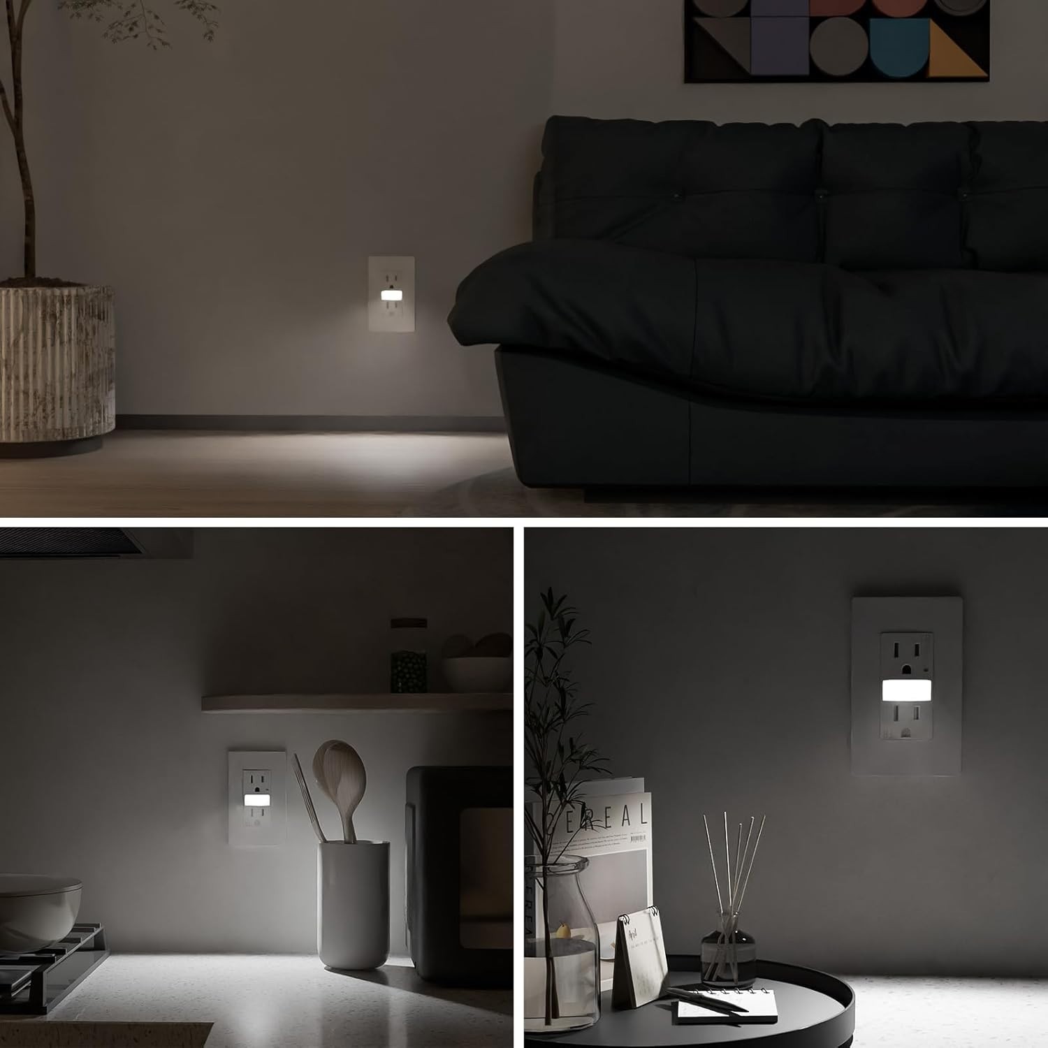 6Pack 15AMP outlet with night light Dusk to Dawn 6000K Cool White TR ETL Listed