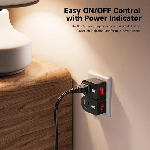 3 Pack Grounded Outlet With ON Off Switch Single Plug In Power Button Black NEW