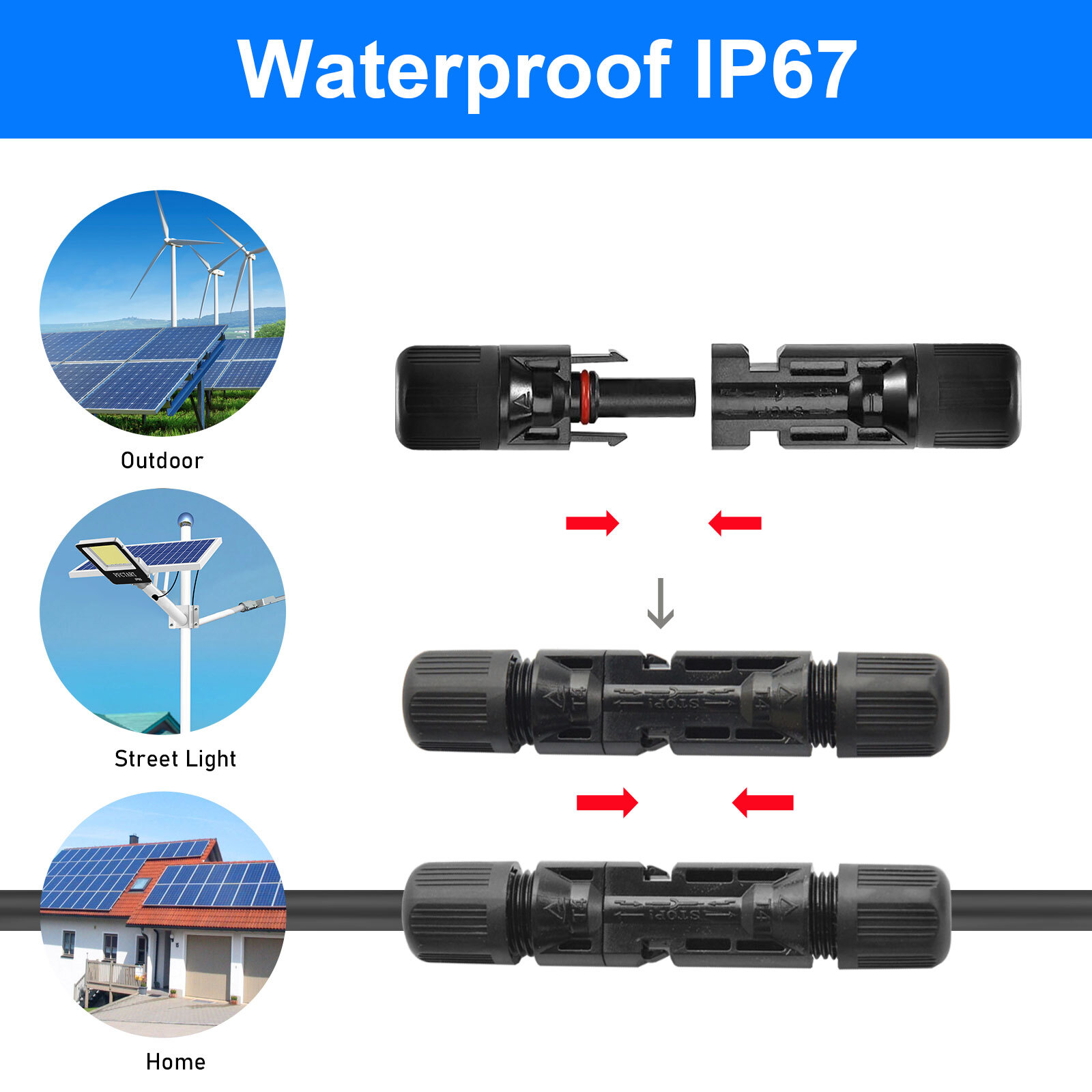 NEW 10Pcs Solar Cable Connectors 4mm-6mm 30A Waterproof Solar Panel Wire Joiners