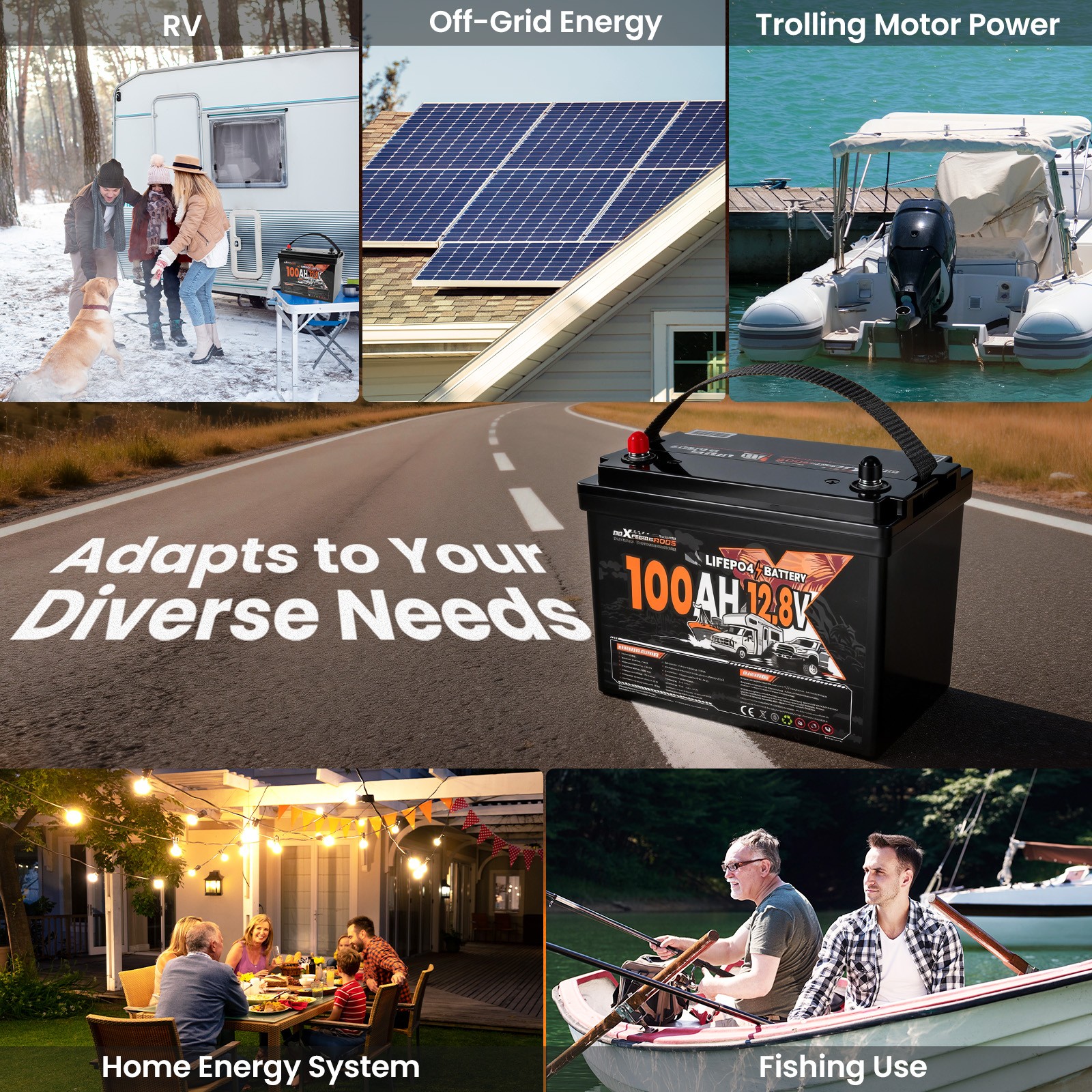 12V 100Ah Lithium LiFePO4 Battery for RV Boat Caravan,Marine Built-in BMS