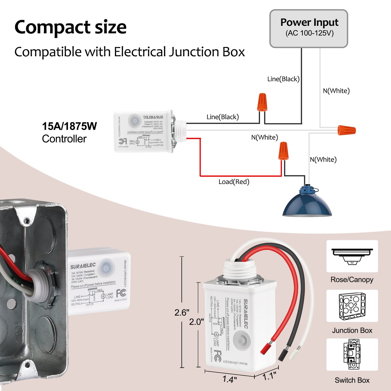 SURAIELEC Wireless Light Switch and Receiver Kit, 15A High Power, No Wiring, …