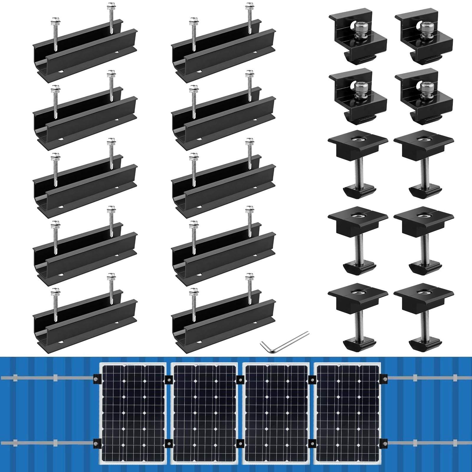 Anbte Solar Panel Mounting Brackets, 4.72″ Rails + 1.38″& 1.18″ clamps, Black