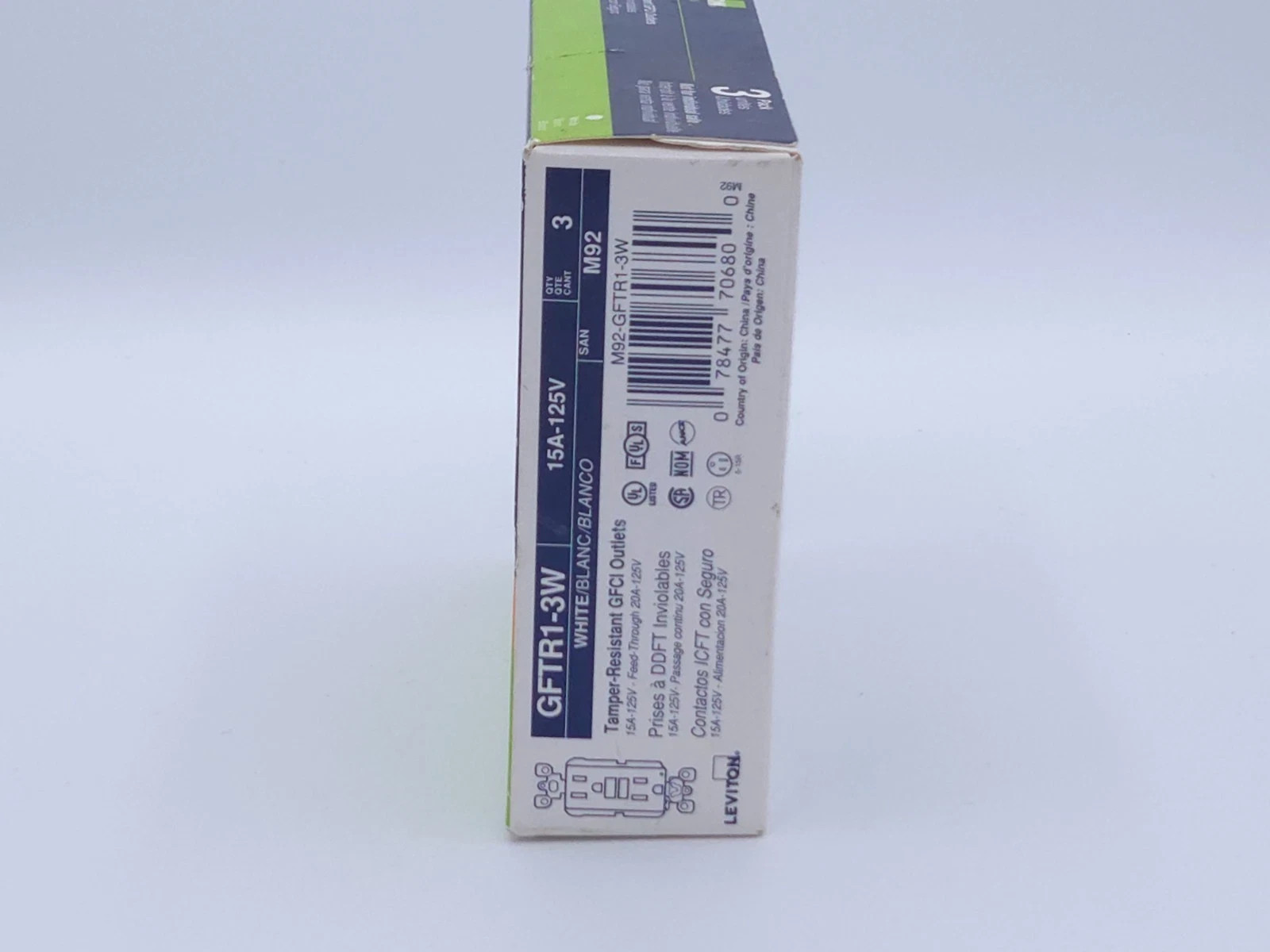 Leviton GFTR1-3W White 15A 125V Thermoplastic Tamper Resistant GFCI Receptacle