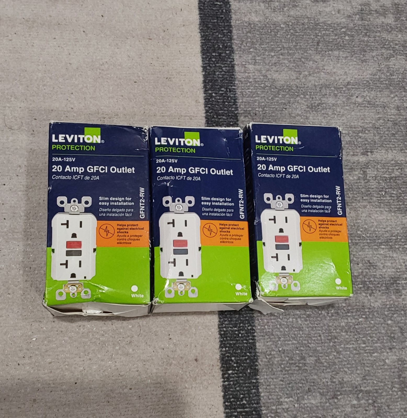 Leviton Protection 20 AMP 125V GFCI Outlet GFNT2-RW White LOT OF 3 NEW