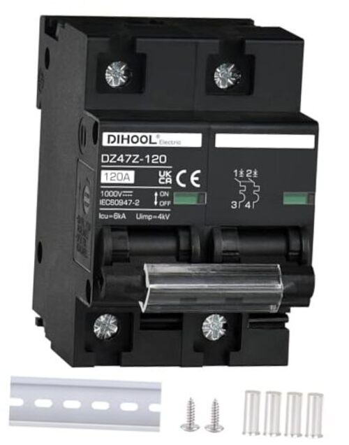 DC Circuit Breaker Solar Disconnect Switch 2P 1000V for PV, 2P DC1000V 120 Amp