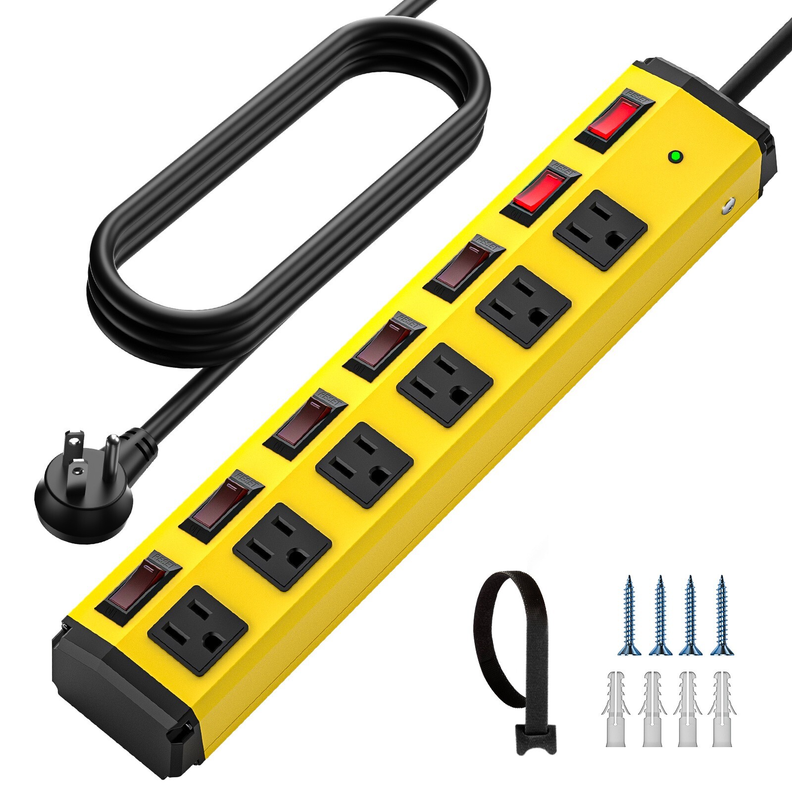 6 Individually Switched Metal Heavy Duty Power Outlets with 2 USB, ETL Certified
