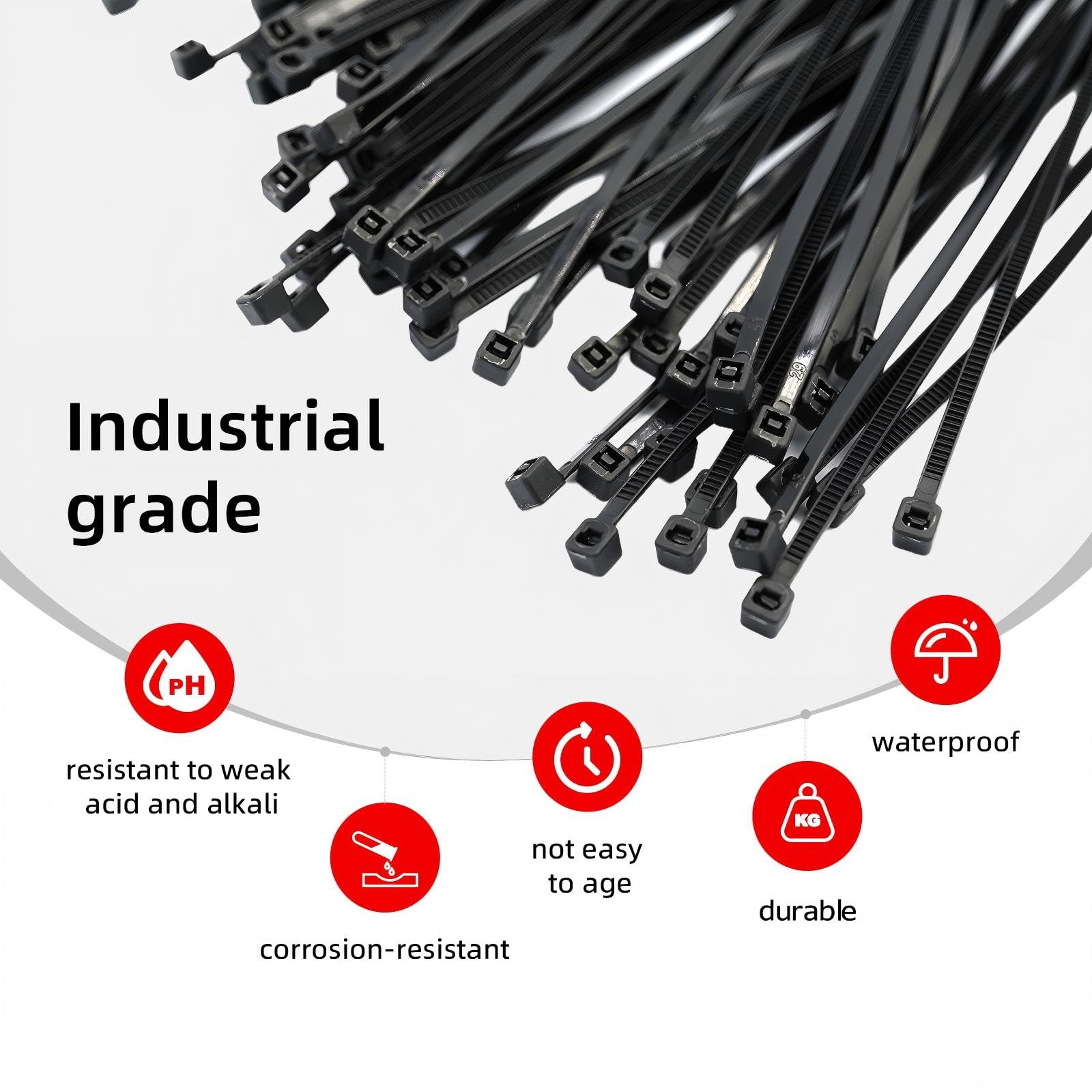 ORWUDIZ Cable Zip Ties, 8 Inch Black 600 Pcs, 8*1.38 inches, 600pcs