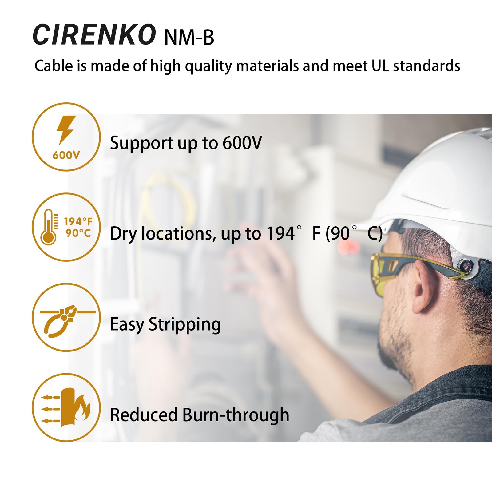 CIRENKO 12/2 NM-B Cable 100 FT – UL Listed Residential Indoor 100FT, Yellow