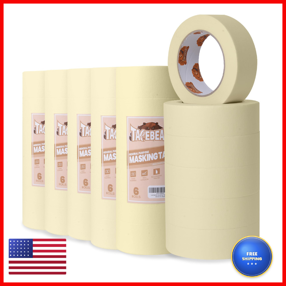 Tapebear General Purpose Masking Tape Beige White 1.88 Inches X 60 Yards Bulk
