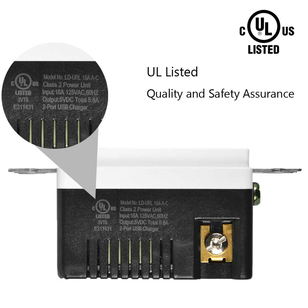 Type-C USB Wall Outlet with Power Delivery TR Quick Charge Duplex Receptacle UL