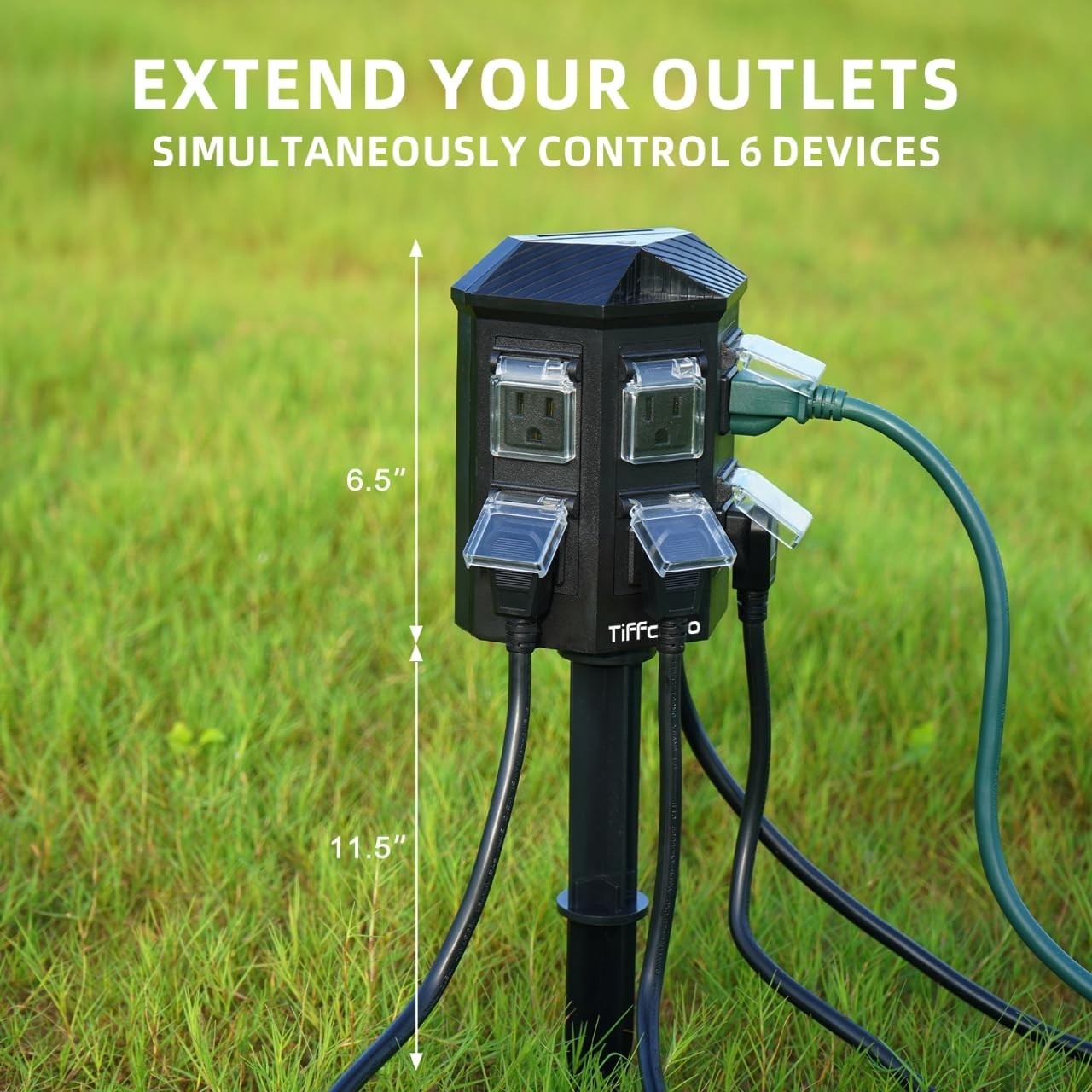 Waterproof Outdoor Power Strip with Stake, 90FT Extension Cord, 6 Outlets, 15A