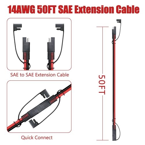1.6/3.3/6.5/13/25/50 FT SAE to SAE Extension Cable 14AWG,14 Gauge 14AWG 50FT