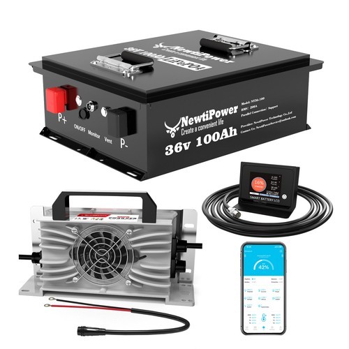 36V 100Ah Golf Cart LiFePO4 Lithium Battery 200A BMS With APP&15A Chager&Monitor