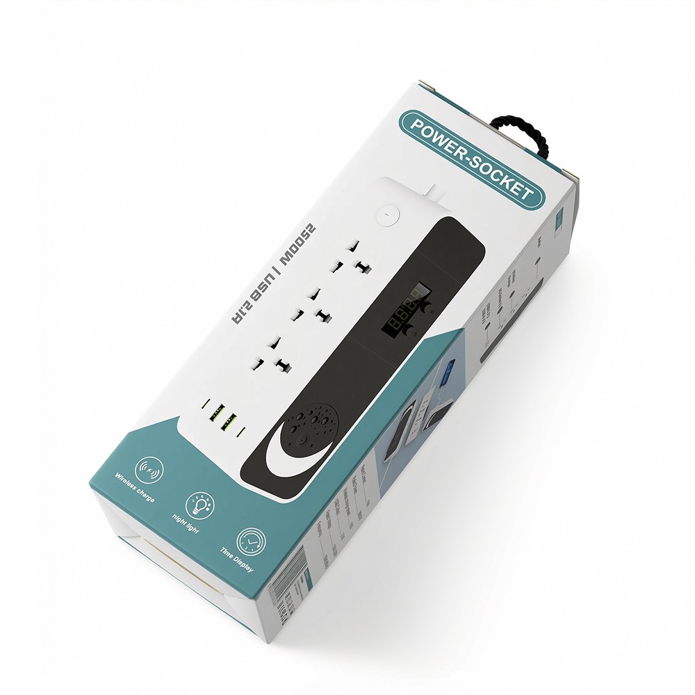 Power Strip with Clock and Night Light, 3AC Outlets ,2 USB-A Ports, 2 USB-C Port