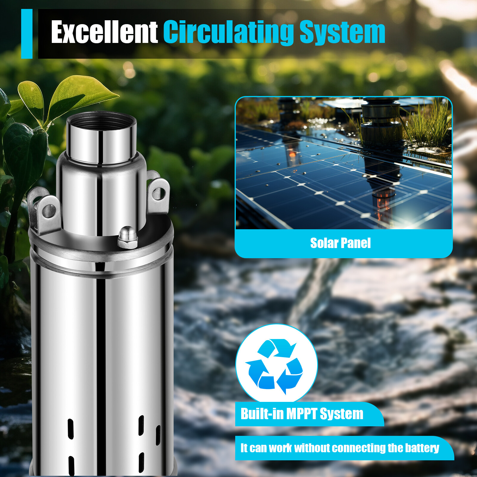 2.75” DC 24V Solar Deep Well Pump Water Pump 528GPH Stainless Steel Submersible