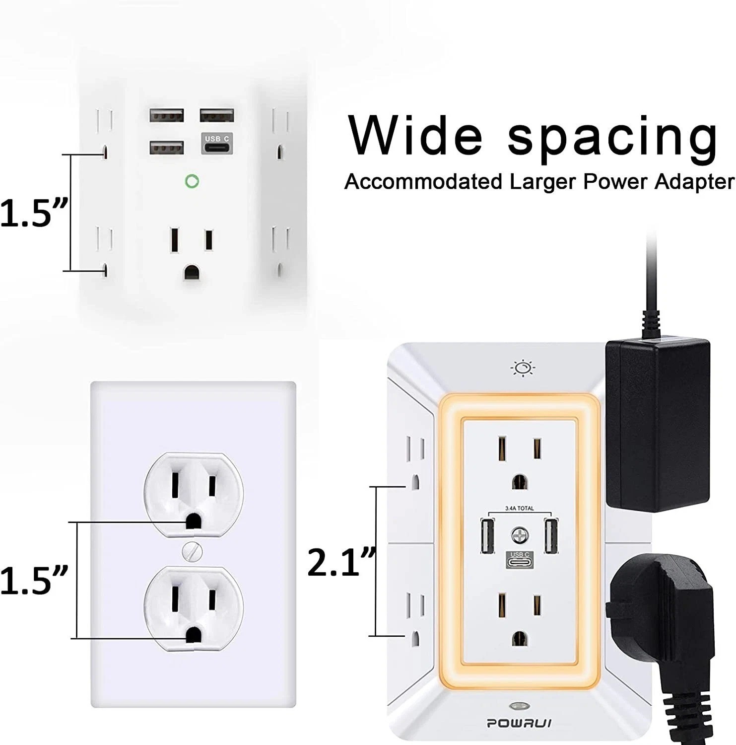 Multi Plug Outlet Surge Protector – POWRUI 6 Outlet Extender with 3 USB Ports…