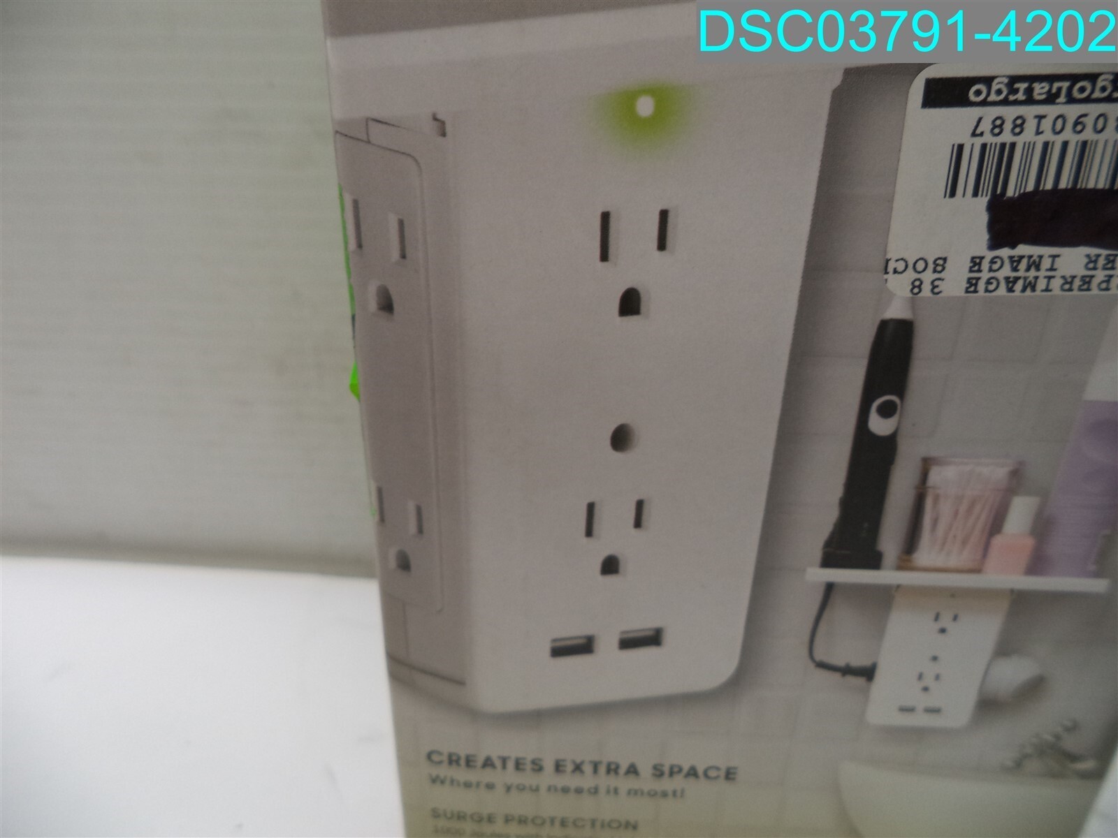 QTY=2: Sharper Image Socket Shelf Cordless Wall 6-Outlet Extender White