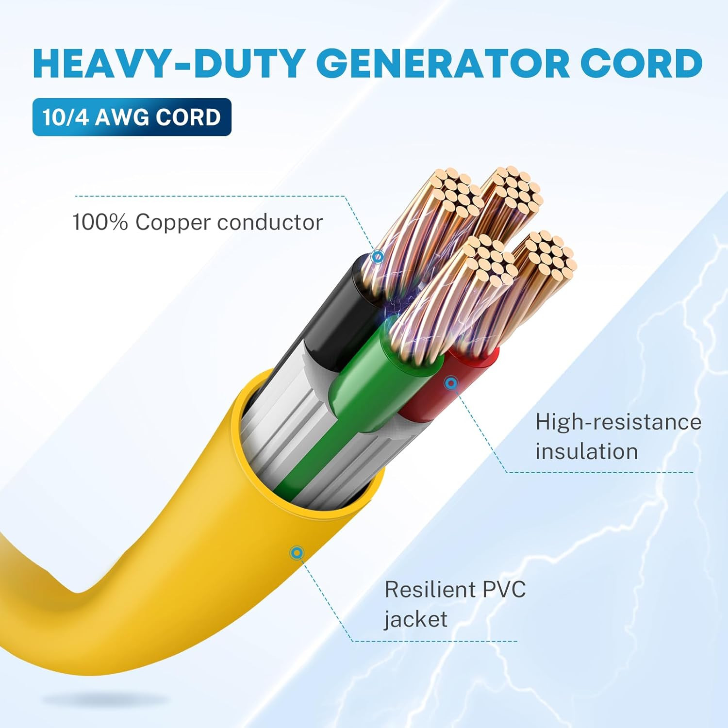 30 Amp Generator Extension Cord 4 Prong 40FT, NEMA L14-30P/L14-30R, 125/250V 750