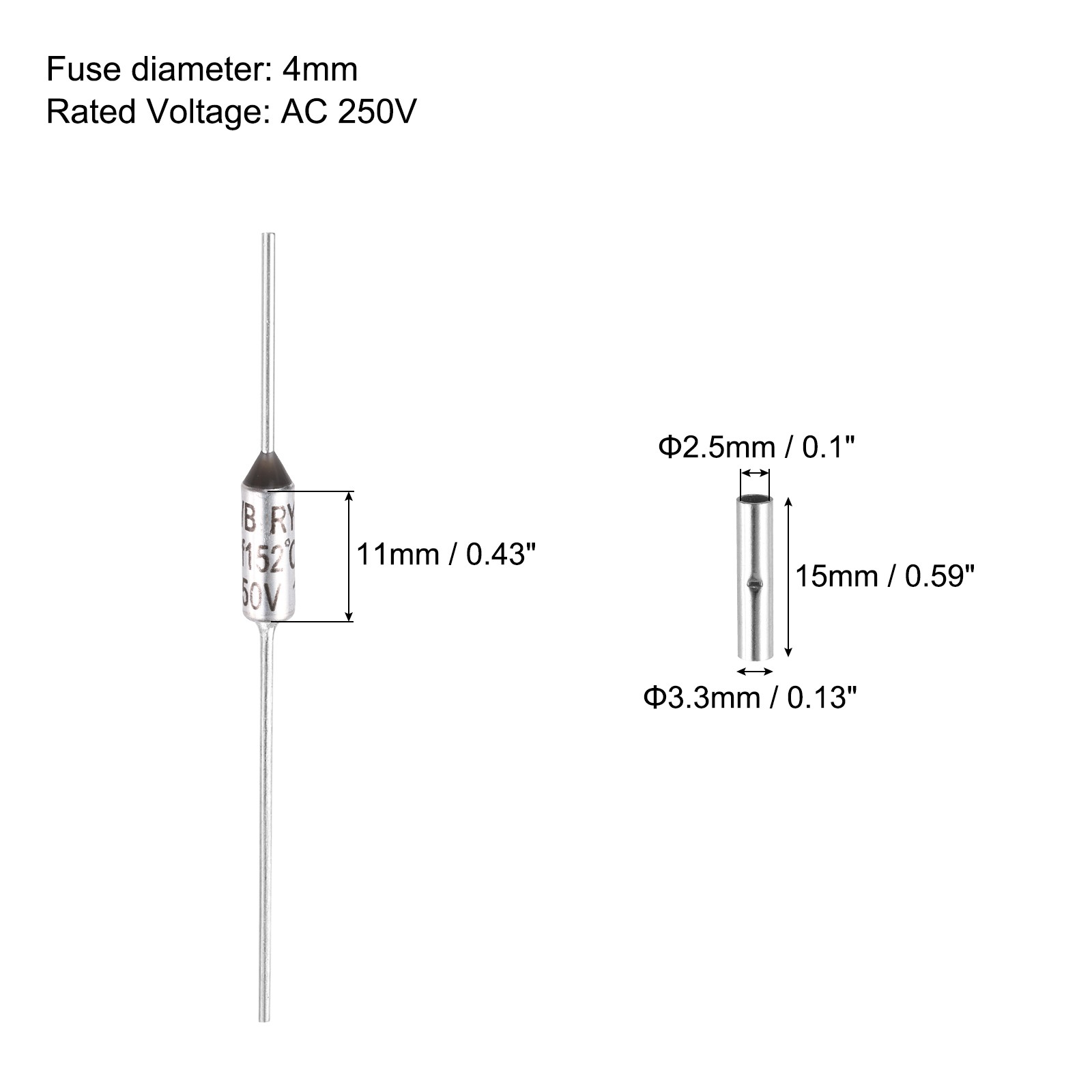 6 Set Metal Temperature Thermal Fuse RY15A 152°C 15A 250V with BN1.25 Terminal