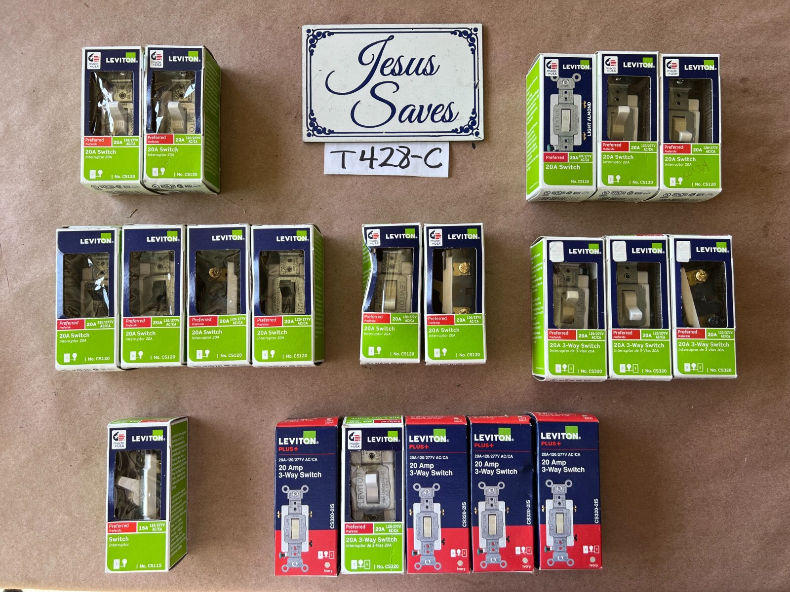 Lot of 20 New Leviton 20 amp. switches, 3 way, regular, T428c