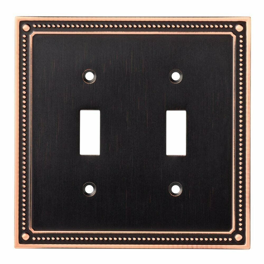 Beaded Double Toggle Wall Plate Double Switch Plate Bronze