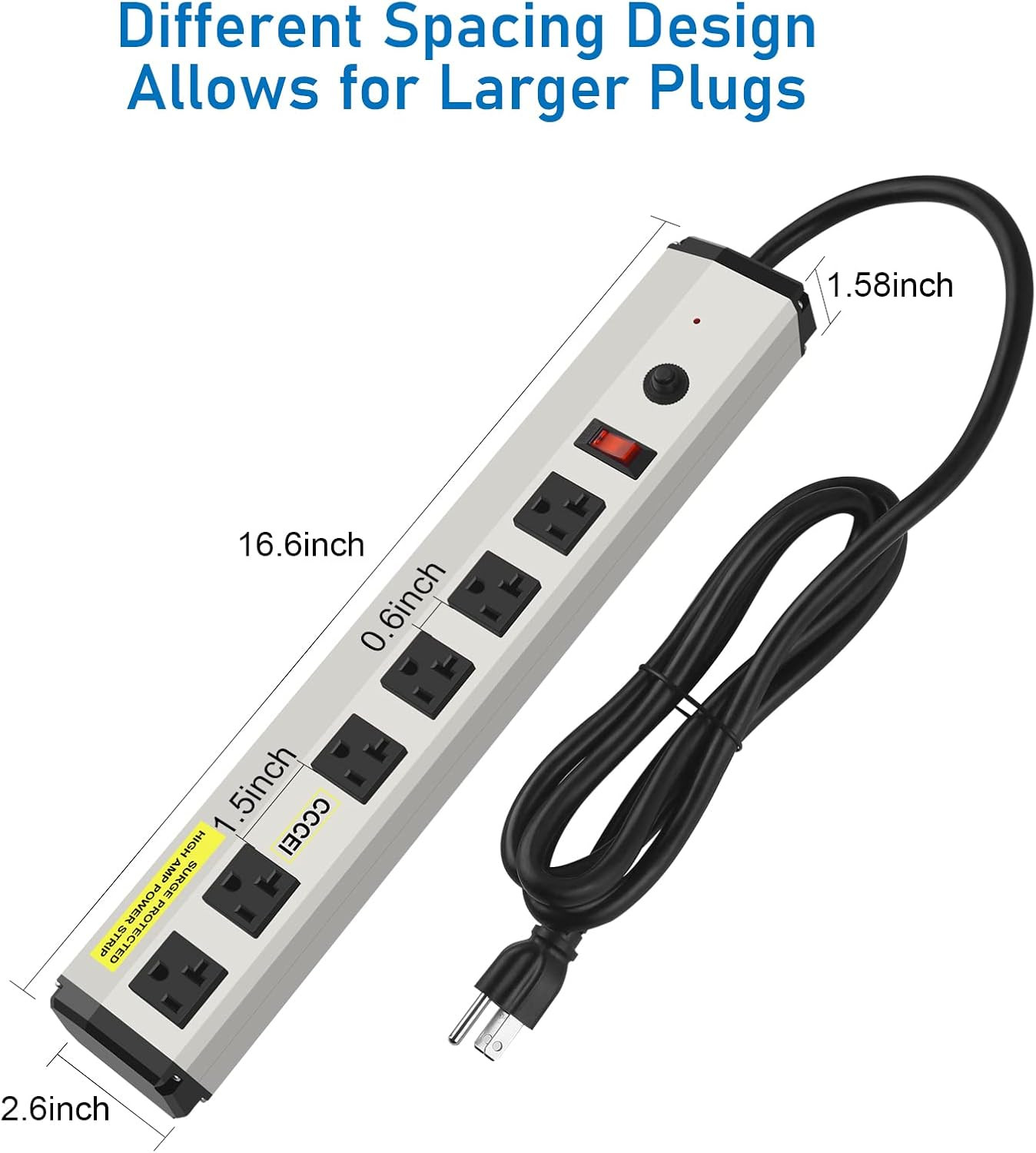 CCCEI Heavy Duty Power Strip Surge Protector 20 Amp, High Amp Industrial Shop Ga