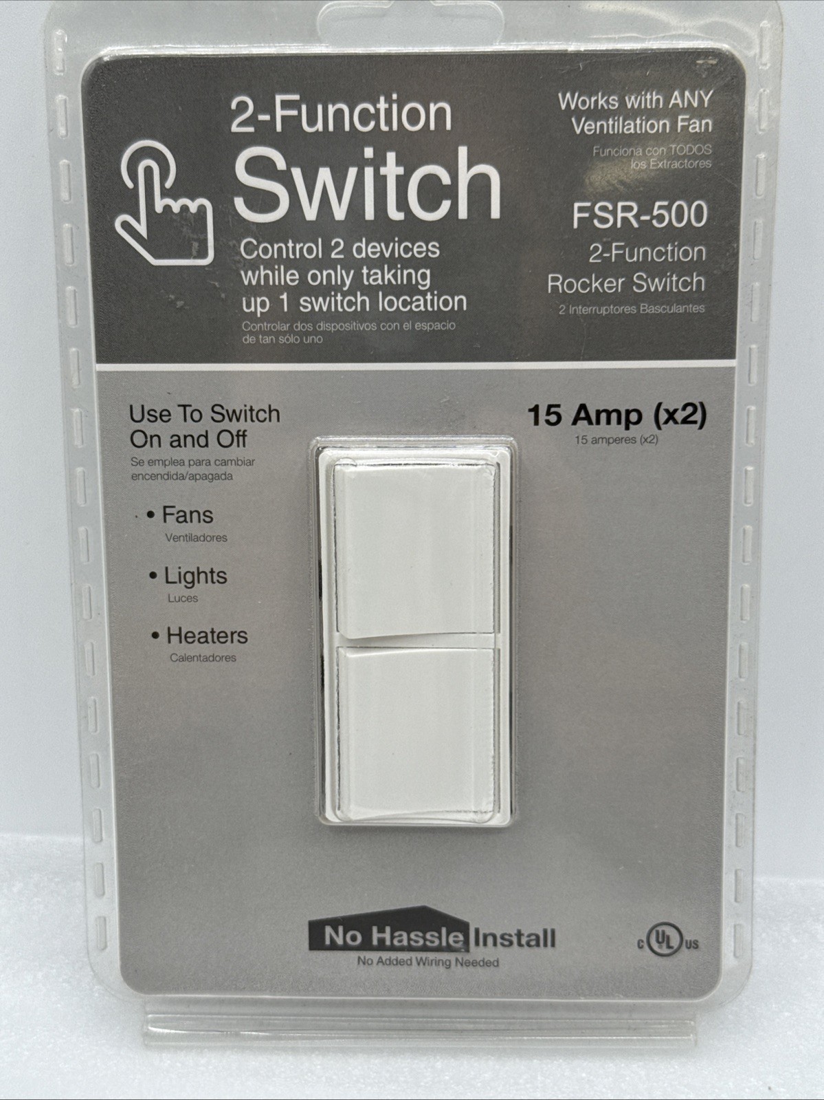 2-Function Rocker Combination Switch White (120-Volt, 15 AMP(x2) GTR FSR-500 Fan