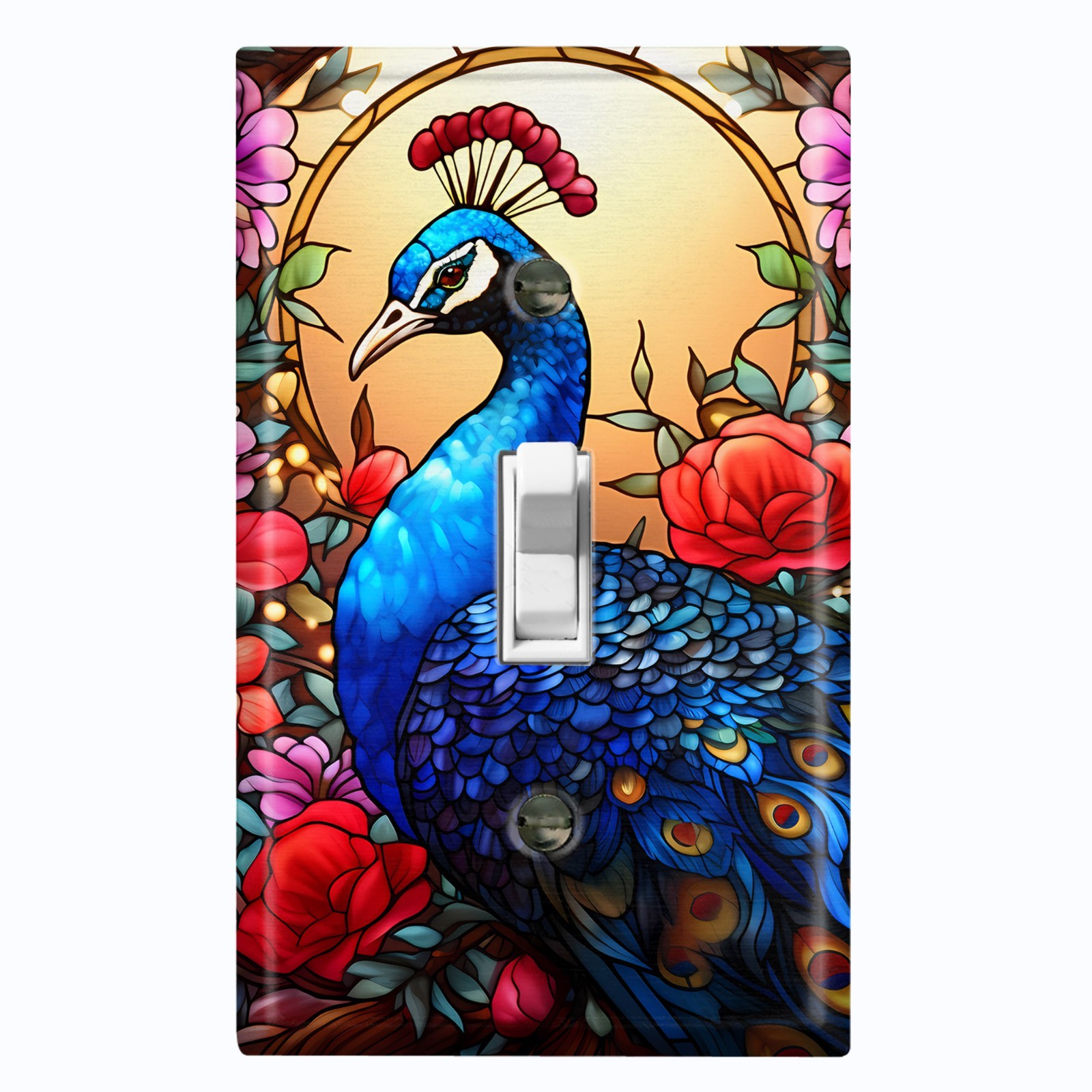 Metal Light Switch Outlet Cover Wall Plate Colorful Peacock Red Flowers AML152
