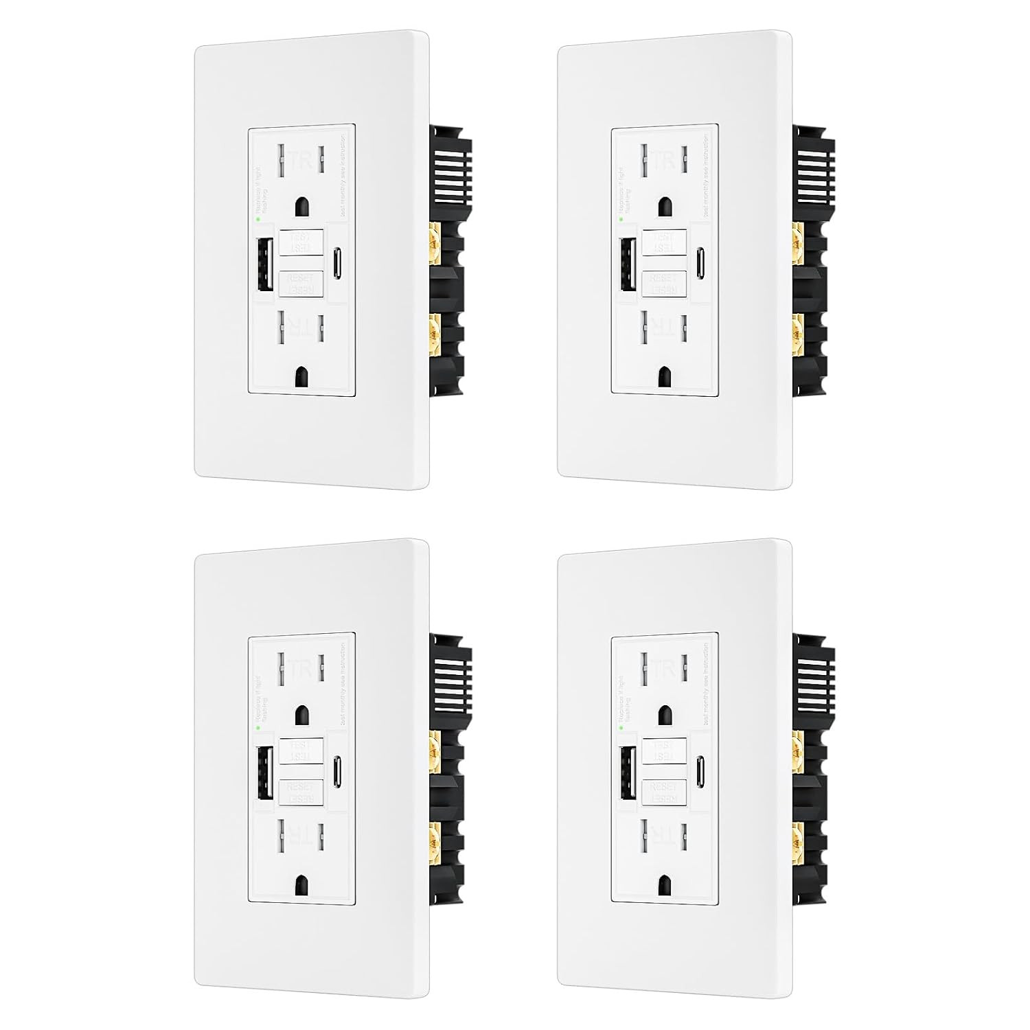 2PACK – 15AMP GFCI Outlet with USB-A & USB- C Ports, Self-Test GFCI Electrical O