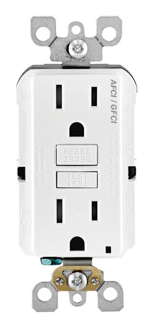 Leviton AGTR1-0KW 15A 125V 14-10 ga. White AFCI/GFCI Dual Function Outlet