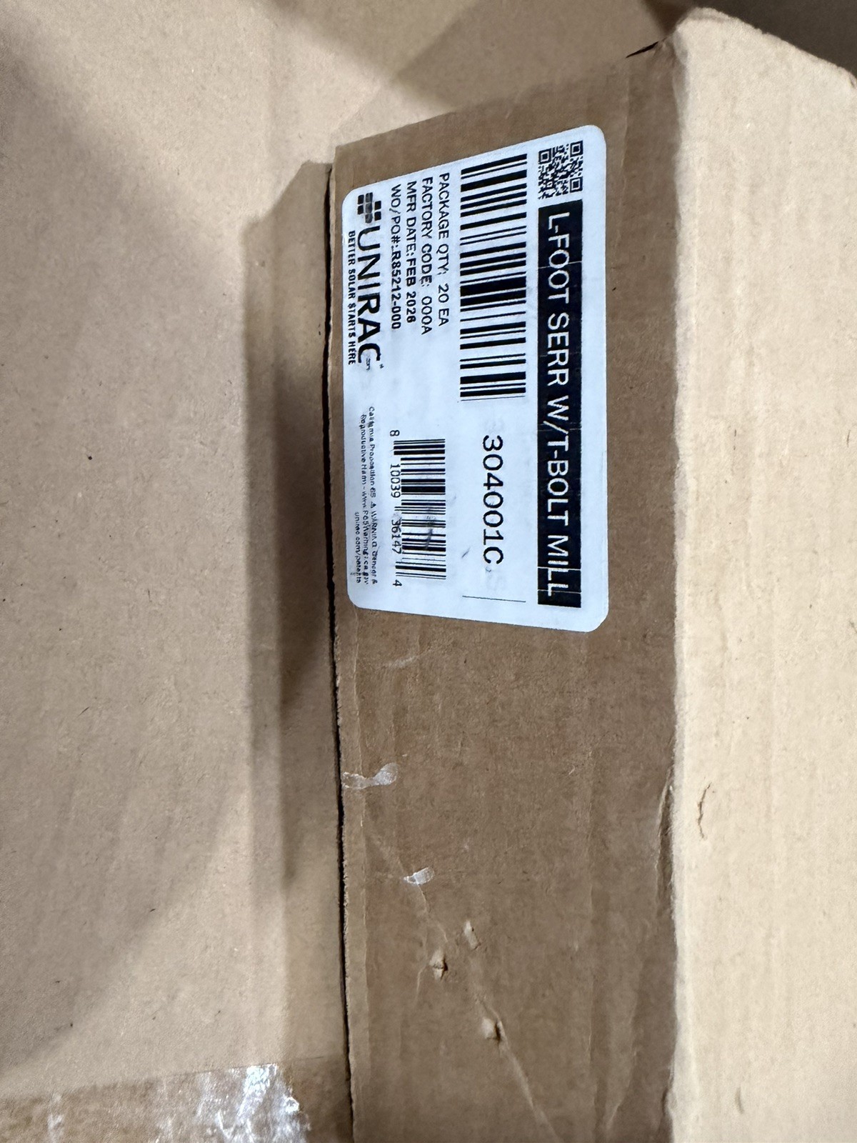 UNIRAC 304001C L-FOOT SERRATED WITH T-BOLT, CLR (Pack of 20)