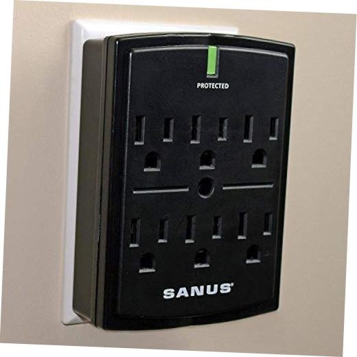 On-Wall Low Profile 1080J Fireproof Surge Protector with 6 AC Outlets & 3