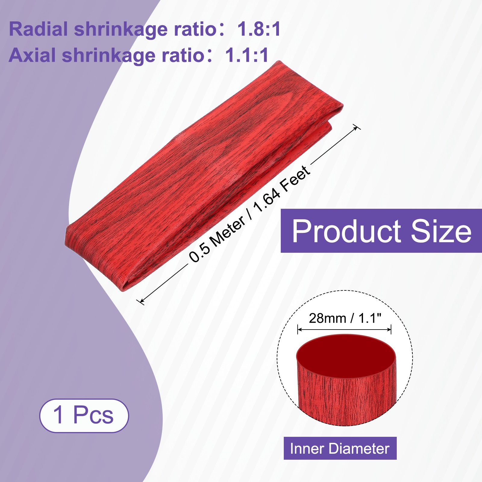 1.6ft 1.1″/28mm Dia Fishing Rod Heat Shrink Tube 1.8:1, Red Wooden Grain