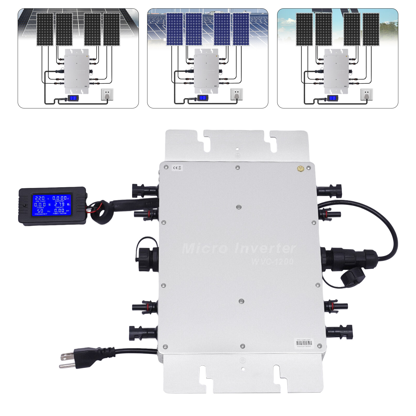 1200W Micro Solar Panel Smart Inverter Pure Sine Wave MPPT Grid Tie Inversor New