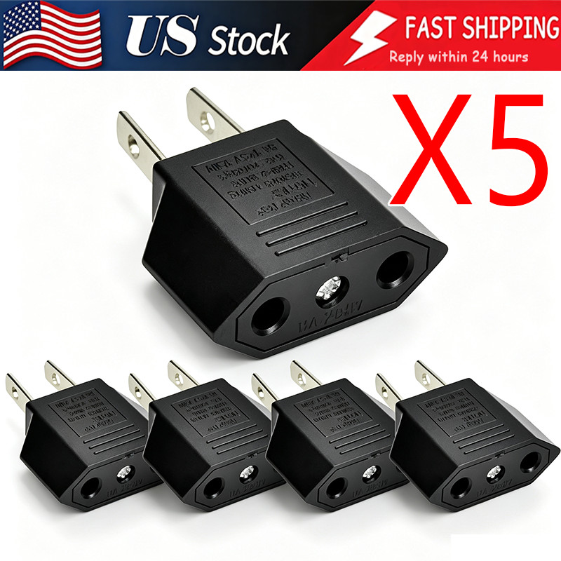 5PCS EU Euro Europe to US USA Power Jack Wall Plug Converter Travel Adapter Lot