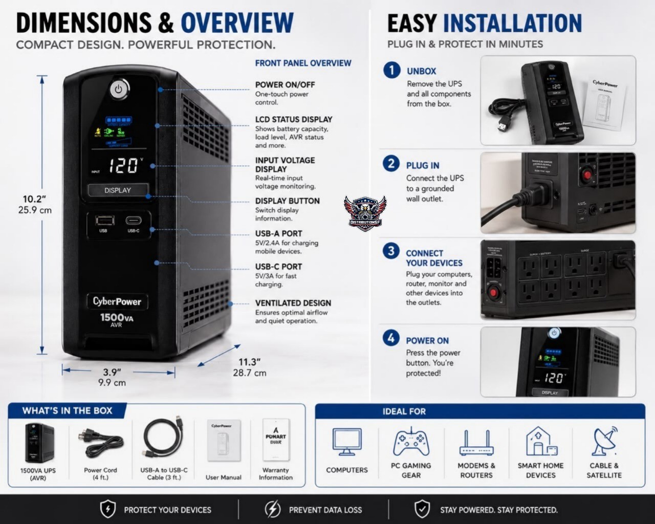 CyberPower CST150UC2 1500VA 900W UPS Battery Backup Surge Protector AVR LCD USB-