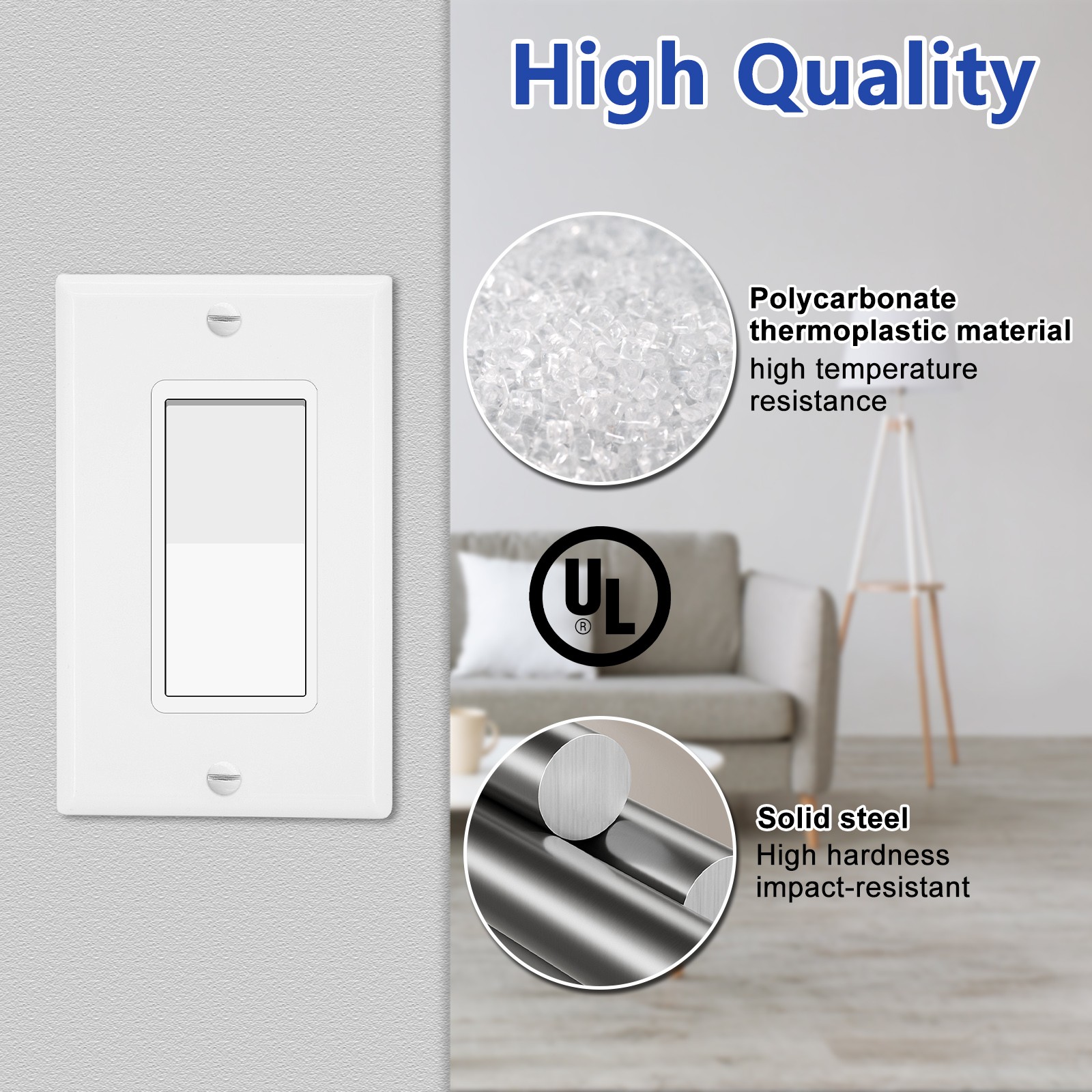 2 Pack Self – Grounding Single Pole Wall Switch 15A UL Certified Safe 120/277V