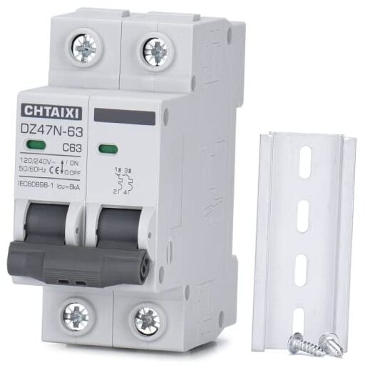 AC Miniature Circuit Breaker 120V/240V 2 Pole DIN Rail Mount Circuit 63 Amp