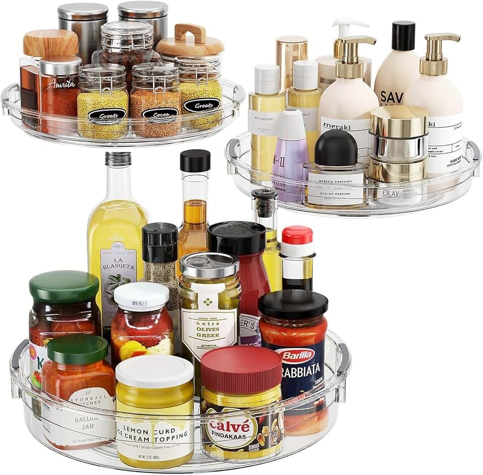 LAMU 3 Pack Lazy Susan Organizer Turntable for Cabinet, 9.25” 10.6” 12”