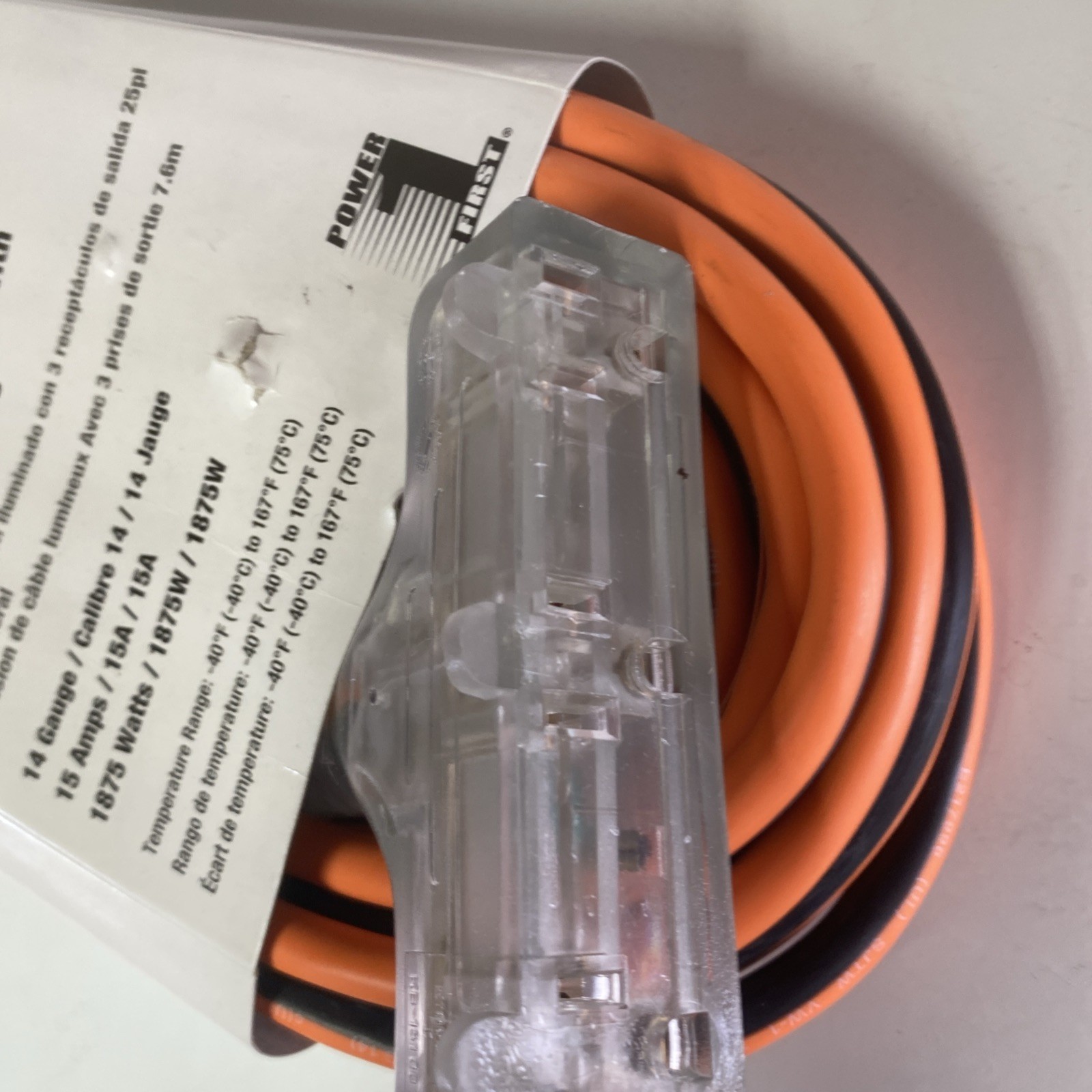 Power First, 25’ General Purpose Lighted Extension Cord With 3 Outlet Receptacle